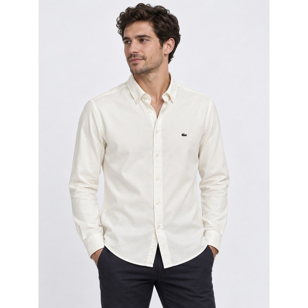 Lacoste Long Sleeve Shirt Men's White New FR45 /US XL Slim Fit Cotton #17
